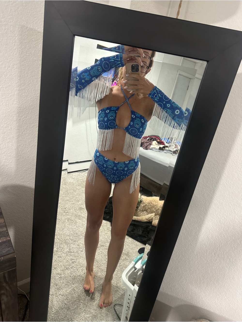 Blue Fringe Bikini Set by